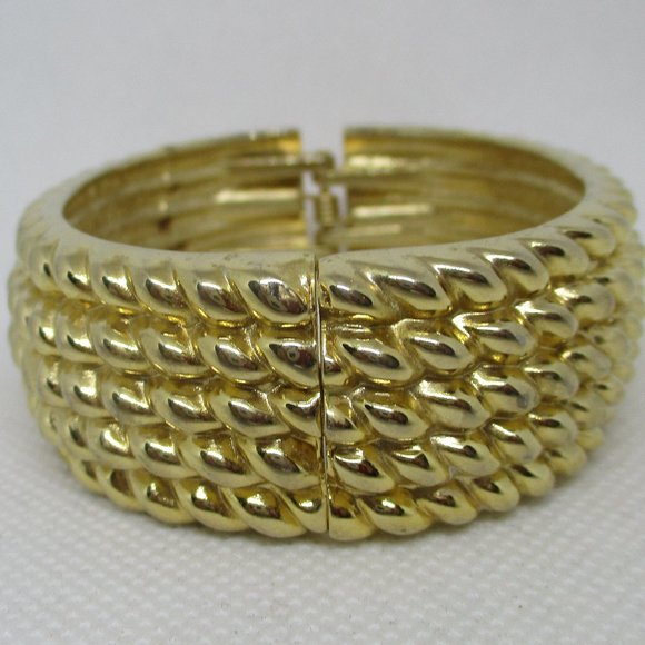 Heavy Weight Rope Design Clamper Bracelet Gold Tone Texted Rope Design 3-D* - Picture 8 of 10